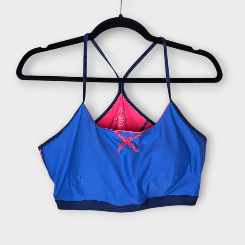Oiselle Blue Pink Strappy Back Running Sports Bra Medium Support Womens 12